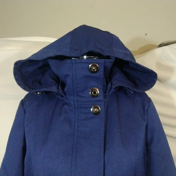 Kristen Blake Winter Jacket Blue Hooded, ZipUp Snaps, Pockets, Insulated Lined,M - Picture 13 of 16